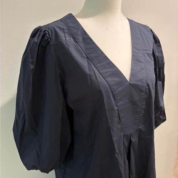 🆕 FOR CYNTHIA Navy Puff Sleeve Embroidered Hem Midi Dress - Picture 5 of 15